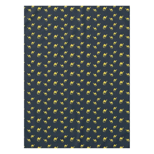 青に可愛い黄色い恐竜の模様 テーブルクロス (正面)