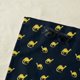 青に可愛い黄色い恐竜の模様 ビーチタオル