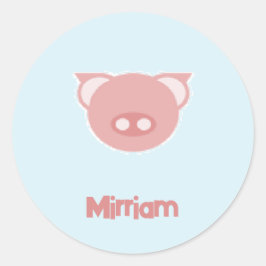 青に桃色の子豚 ラウンドシール