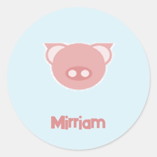 青に桃色の子豚 ラウンドシール (正面)