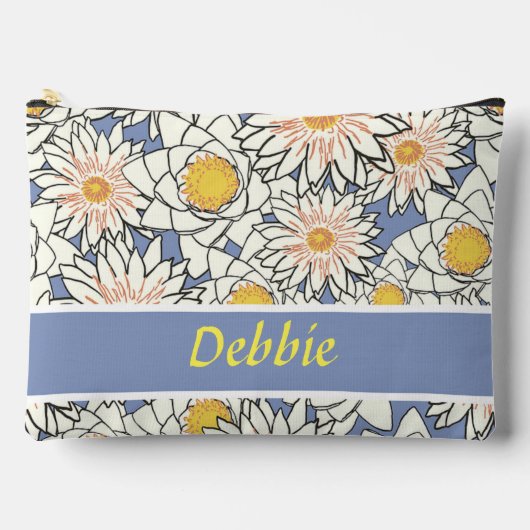 青に白い花 アクセサリーポーチ (正面)