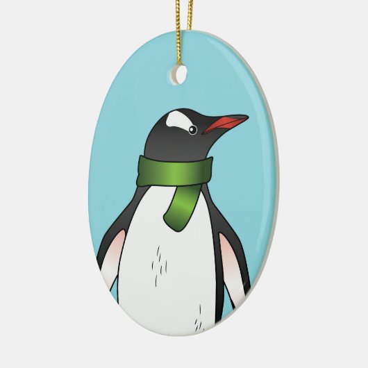 青に緑のスカーフを着た可愛いGentooペンギン セラミックオーナメント (左)