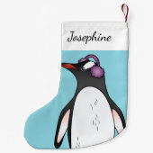 青に耳の保護を着た可愛いGentooペンギン スモールクリスマスストッキング (裏面)