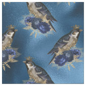 青に花の咲く冠を持つ鳥 ファブリック (クローズアップ)