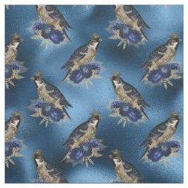 青に花の咲く冠を持つ鳥 ファブリック
