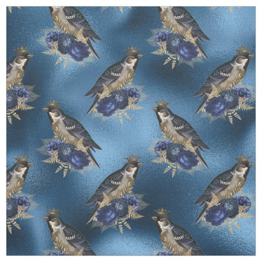青に花の咲く冠を持つ鳥 ファブリック (見本)
