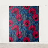 青に赤いケシと青いトウモロコシの花 タペストリー (正面)