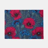 青に赤いケシと青いトウモロコシの花 ドアマット (正面)