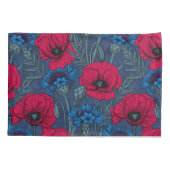 青に赤いケシと青いトウモロコシの花 枕カバー (裏面)