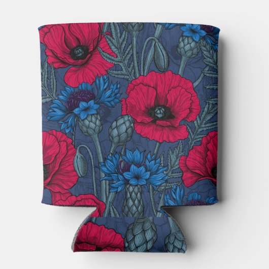 青に赤いケシと青いトウモロコシの花 缶クーラー (裏面)