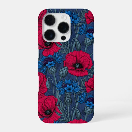 青に赤いケシと青いトウモロコシの花 iPhoneケース (裏面)