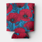 青に赤いケシ畑 缶クーラー (正面)