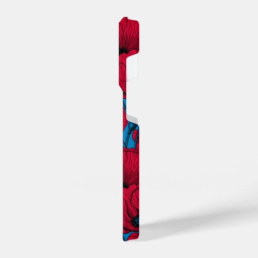 青に赤いケシ畑 iPhoneケース (左側面)