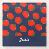 青に赤いトマト ガラスコースター (正面)