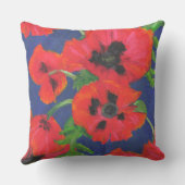 青に赤と黒の東洋のケシの模様 クッション (裏面)