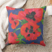 青に赤と黒の東洋のケシの模様 クッション (ブランケット)