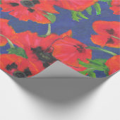 青に赤と黒の東洋のケシの模様 ラッピングペーパー (角)