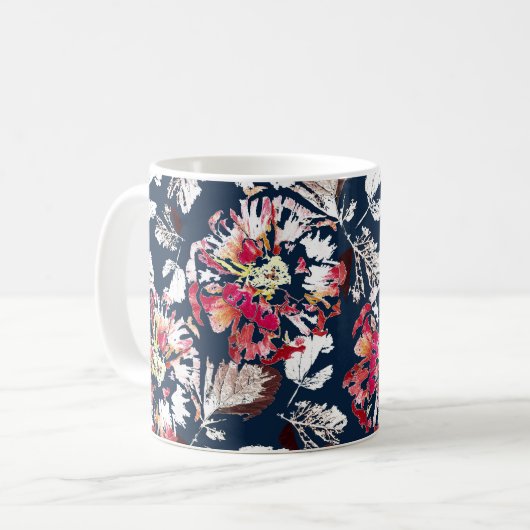 青に赤、白の花。 コーヒーマグカップ (正面左)
