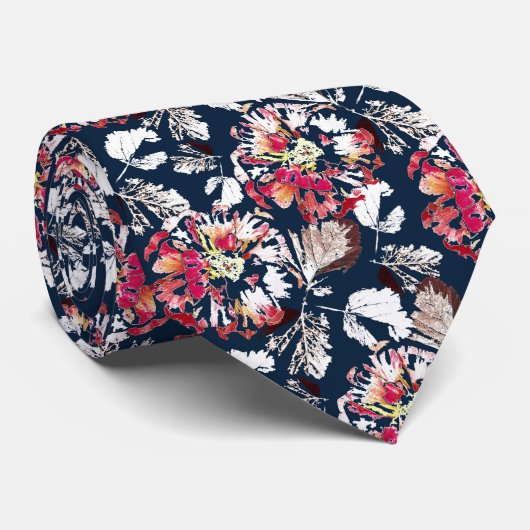 青に赤、白の花。 ネクタイ (ロール)