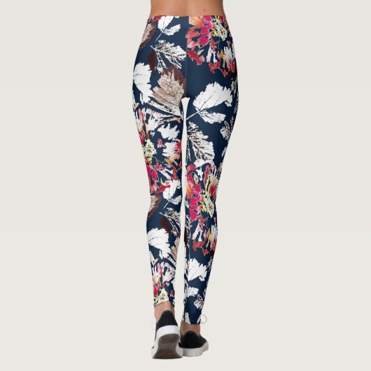 青に赤、白の花。 レギンス (裏面)