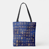 青に金色の古代エジプトの象形文字 トートバッグ (裏面)