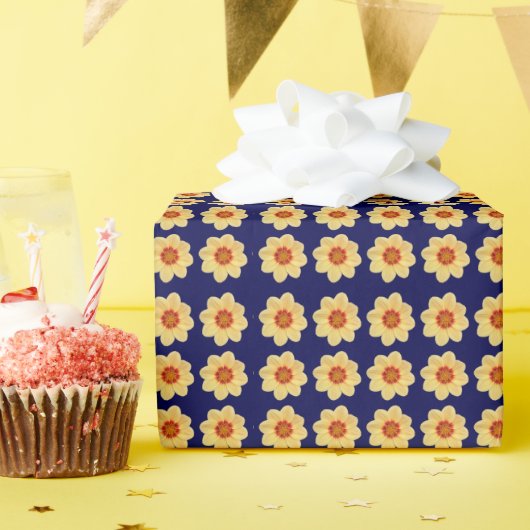 青に青いダリアの花柄 ラッピングペーパー (誕生日パーティー)