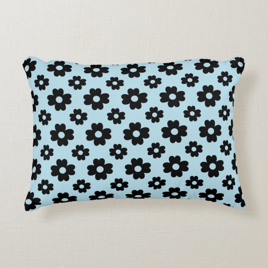 青に黒い花柄 アクセントクッション (正面)