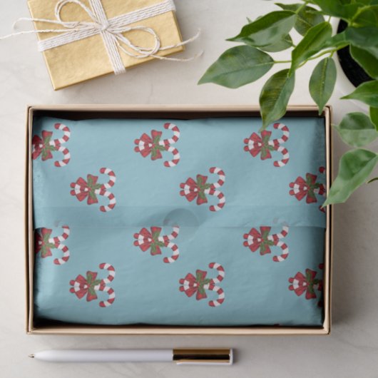 青に2つの赤と白キャンディーの模様 薄葉紙 (ギフト)