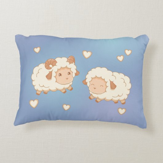 青に2匹のかわいい小さな羊 アクセントクッション (裏面)
