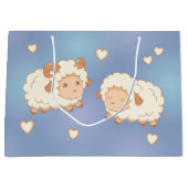 青に2匹のかわいい小さな羊 ラージペーパーバッグ (正面)