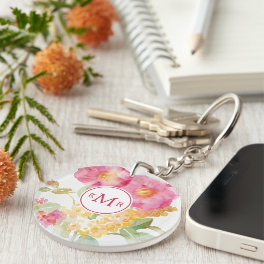 青のあなたのモノグラム|の白いデイジーを加えて下さい キーホルダー (正面右)