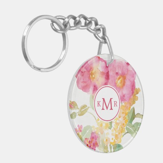 青のあなたのモノグラム|の白いデイジーを加えて下さい キーホルダー (正面左)