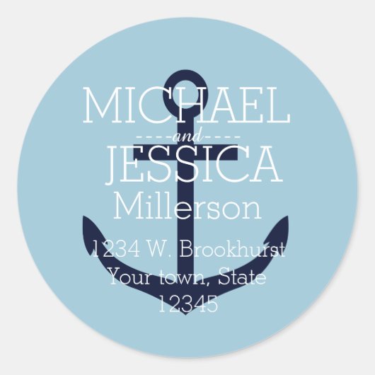 青のいかりパーソナライズされたアドレス ラウンドシール (正面)