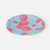 青のお洒落ないちごパターン ペーパープレート (アングル)