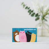 青のかわいらしい猫ちゃん 名刺 (スタンド正面)