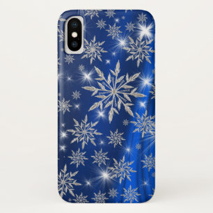 青のきらめく銀製の雪片 iPhone X ケース