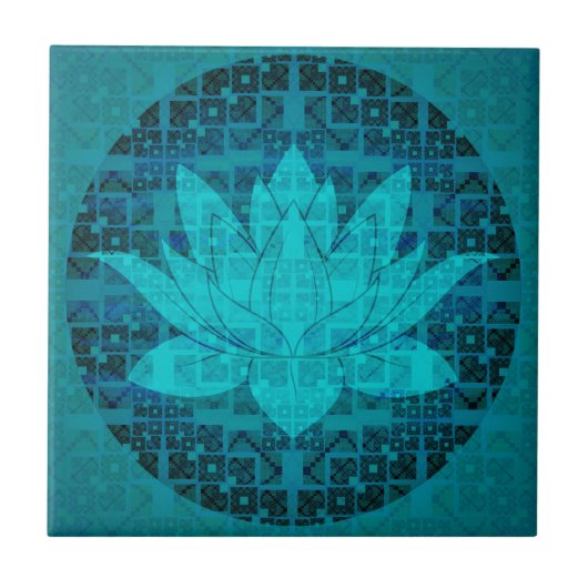 青のはすの花 タイル (正面)