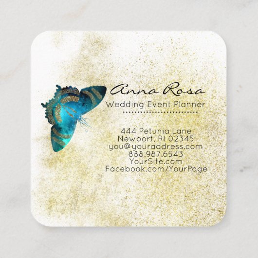 *～*青のアクア金ゴールドグリッター金色金ゴールド蝶  スクエア名刺 (裏面)