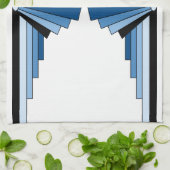 青のアールデコパターン キッチンタオル (折り畳み)