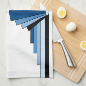 青のアールデコパターン キッチンタオル (四つ折り)