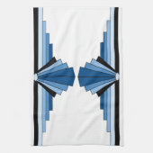 青のアールデコパターン キッチンタオル (縦)