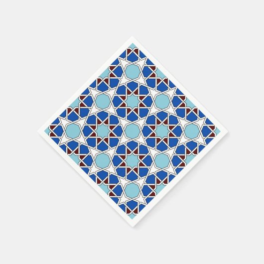 青のイスラム幾何学的モロッコのパターン スタンダードカクテルナプキン (角)