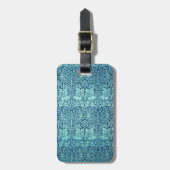 青のウィリアム・モリスの兄弟のウサギパターン ラゲッジタグ (正面縦)