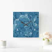青のウィリアム・モリスのAcanthus スクエア壁時計 (ホーム)