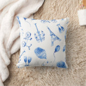 青のエッフェル塔 パリ 水彩画アート クッション (ブランケット)