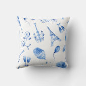 青のエッフェル塔 パリ 水彩画アート クッション (裏面)