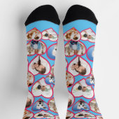 青のエレガント赤いハートパターン | 5フォトコラージュ ソックス (上部)