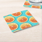 青のオレンジ色のスライス スクエアペーパーコースター (アングル)