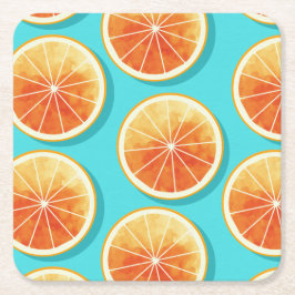 青のオレンジ色のスライス スクエアペーパーコースター