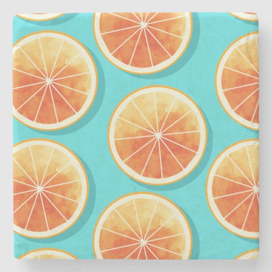 青のオレンジ色のスライス ストーンコースター (正面)